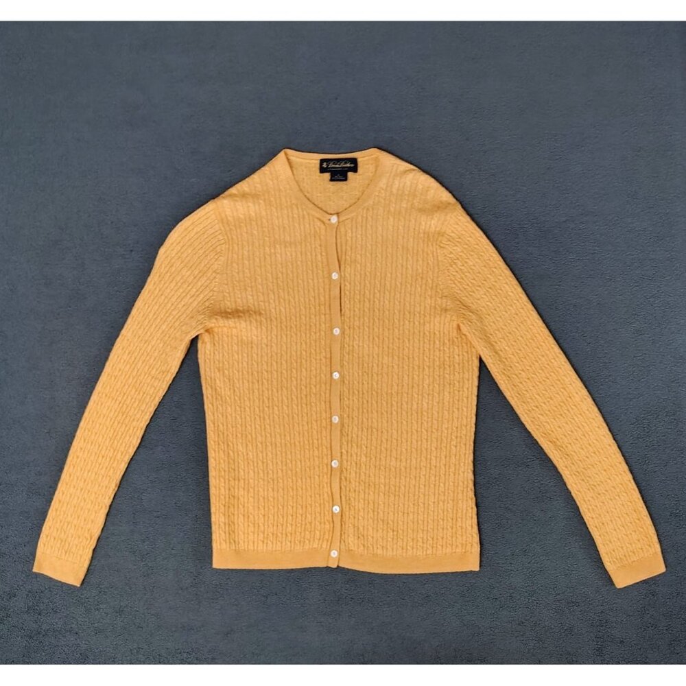 Brooks Brothers Women Silk Cashmere (L) Cardigan Sweater V Neck Cable Knit Coral